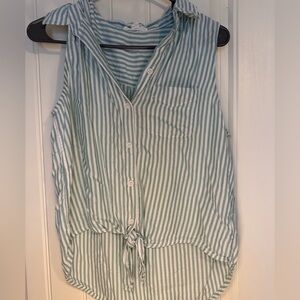 beachlunchlounge Green and White Striped Sleeveless Blouse